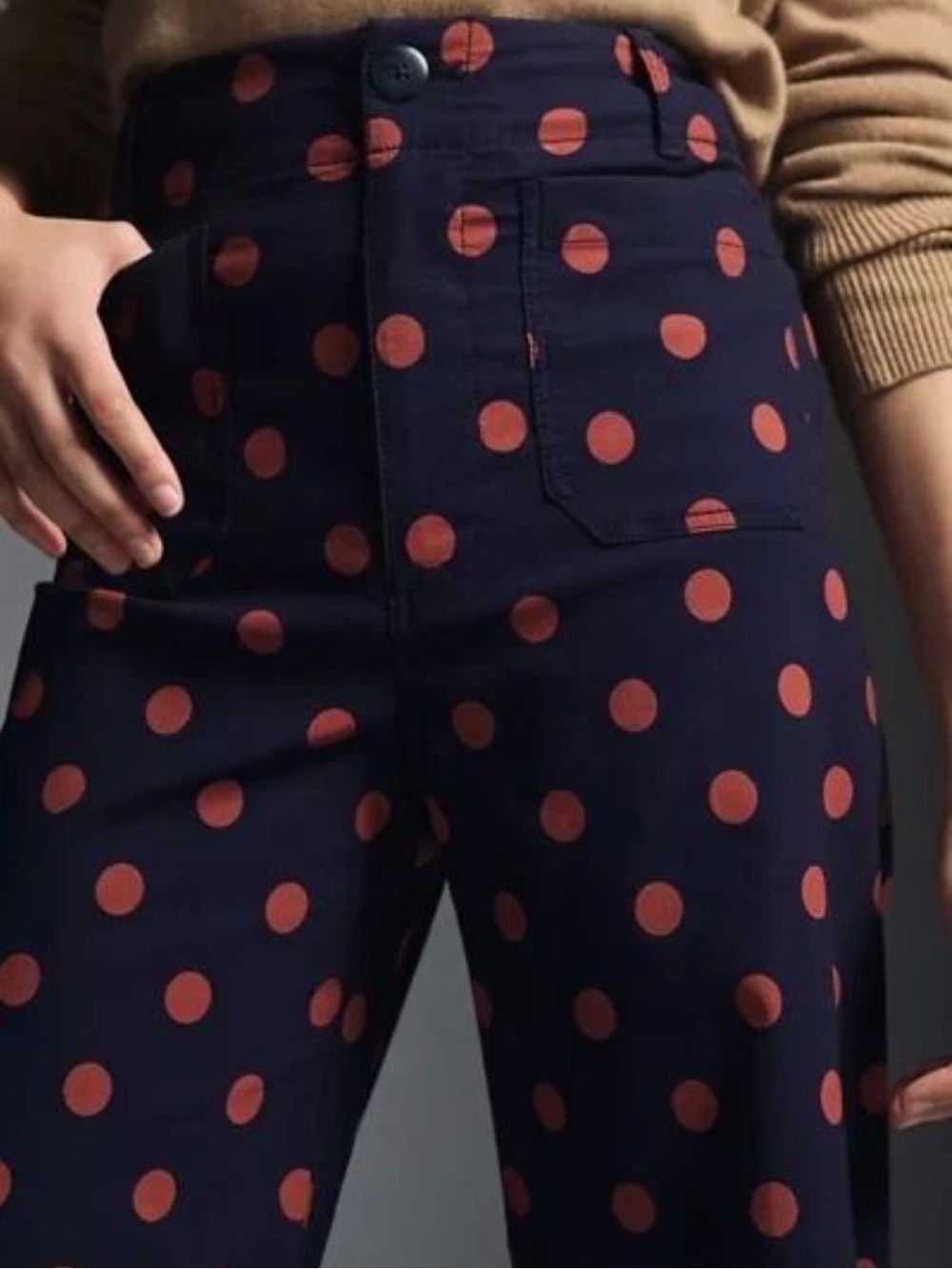 MAEVE Anthropologie COLETTE Polka Dot Wide Leg Pants Navy 27 Tall VGC